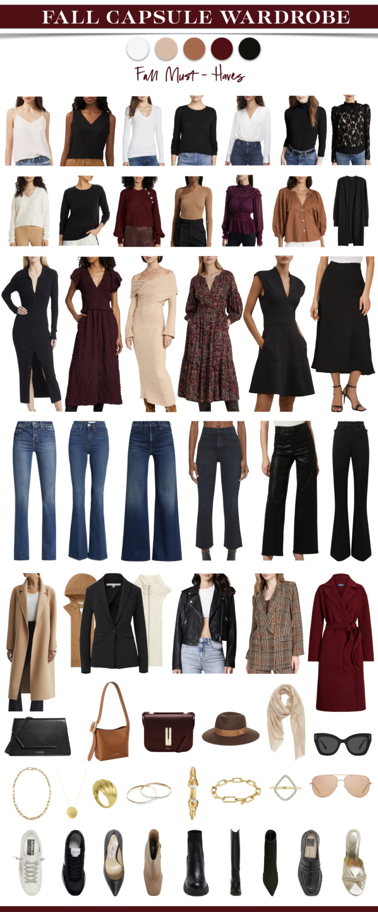 collage of clothing items for Fall Capsule Wardrobe